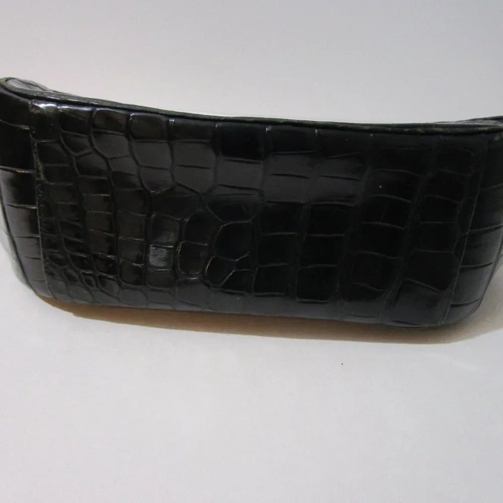 Crocodile Purse Top Handle Frame Vintage 1950s Glossy Black - Picture 7 of 16